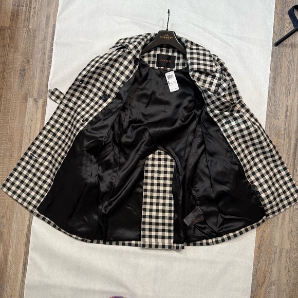 Coach | Black and Ivory Gingham Mid Length Trench Coat Size 10 - Picture 16 of 16
